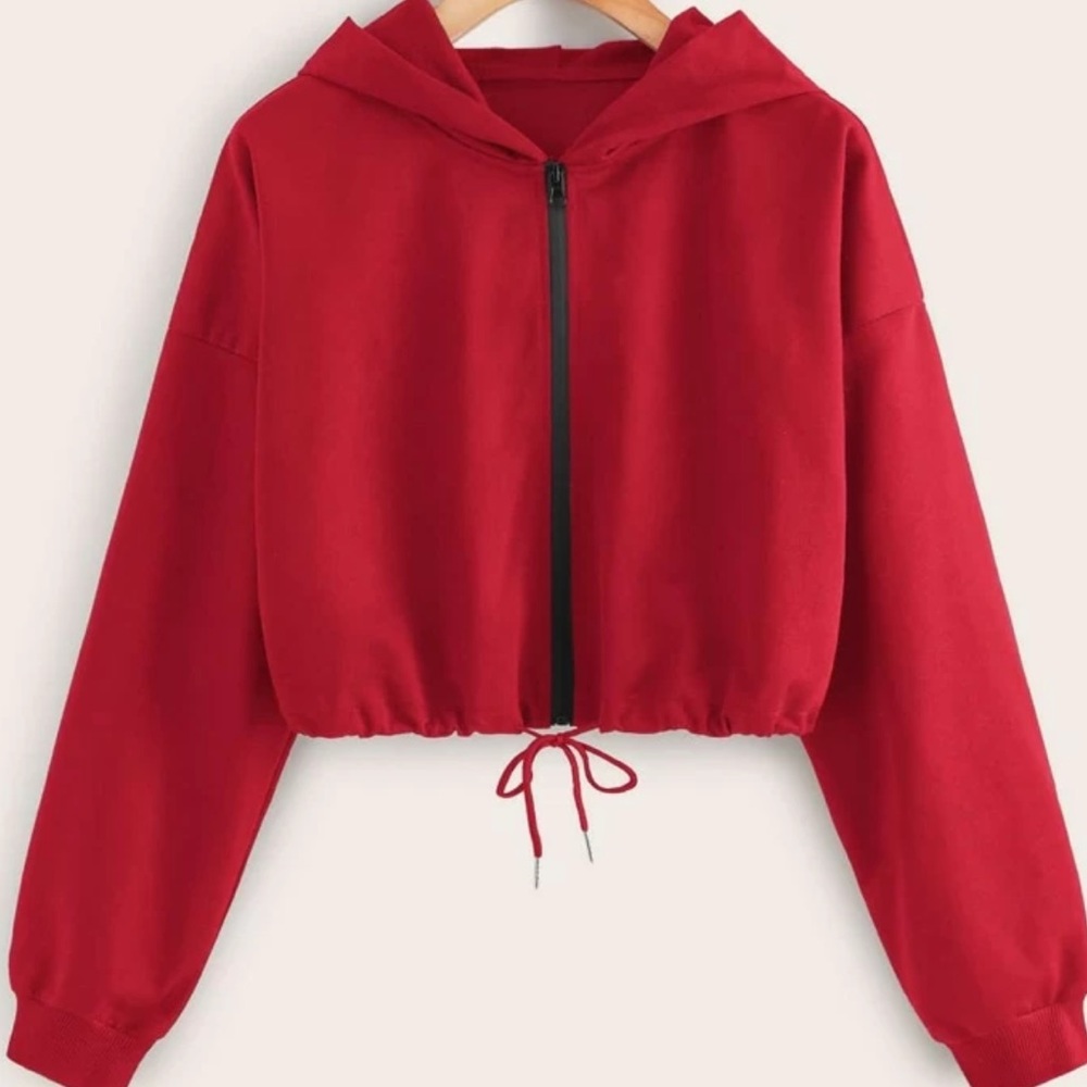 Drawstring Crop Zip Hoodie ❤️